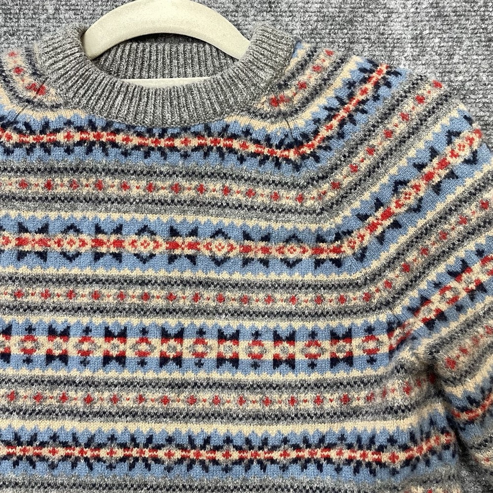 J. Crew Fair Isle Lambswool Crewneck Sweater Wool Winter Holiday Gray Mens XS